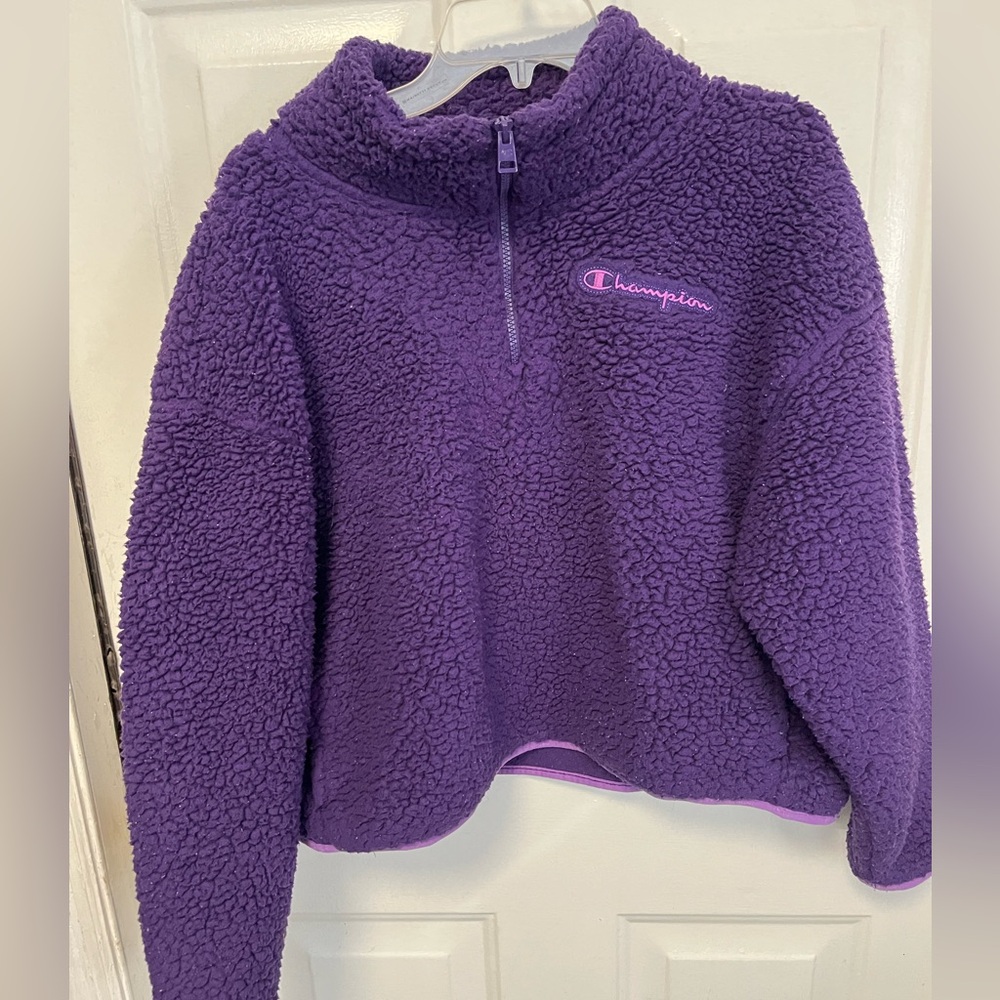 Champion Deep Purple Fleece cropped quarter zip pullover